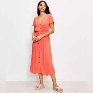 Loft Orange Belted Pocket Midi Dress size 10